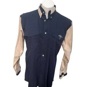 Cowboy Code Mens Small Western Rodeo Blue Tan Shirt